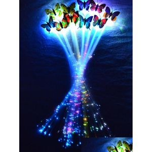 Andra evenemangsfestleveranser LED Flash Butterfly Fiber Braid Party Dance Lighted Up Glow Luminous Hair Extension Rave Halloween Deco DHK16