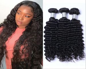 Deep Wave Human Hair 3 4 Bundles Indian Obecered Virgin Weaving for Black Women Natural Color Double Weft2508226