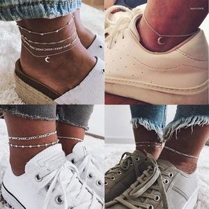 Tornozeleiras 4pcs/conjunto jóias góticas boho para mulheres sandálias femininas femme pied cadeia de hip hop beach acessórios de verão moda de verão