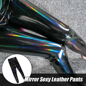 Женские леггинсы Женщины красочные лазерные зеркало кожаные брюки с высокой талией.