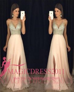 Aline Chiffon Prom Dressessexquisite Speciins Deep Vneck Splid Floor Length Evening Gown Formal Girls039ページェントドレス7049718