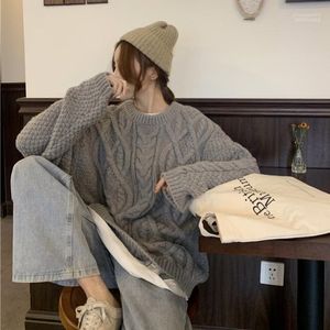 Sweters damskie wiosenne i jesień w stylu koreański luźne zewnętrzne zużycie jałowego dzianiny Top retro kabelowy sweter