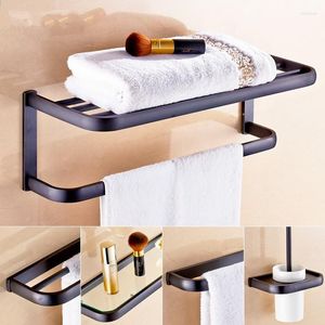 Bath Accessory Set Bathroom Accessories Solid Brass Black Oil Brushed Paper Holder Soap Basket Towel Rack Toilet Brush Hardware