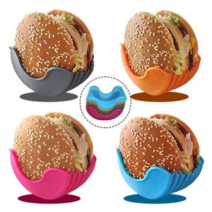 Gıda Koruyucular Geri Çekilebilir Sandviç Hamburger Sabit Kutu Çörekler Yeniden Kullanılabilir Silikon Burger Raf Tutucu Hamburger Klip Rra655