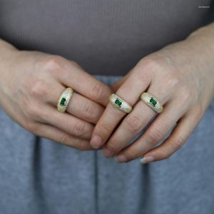 Ringos de casamento Luxo grande grande cz verde pavimentado para mulheres estilos retro estilo boêmio presente de jóias finas presente