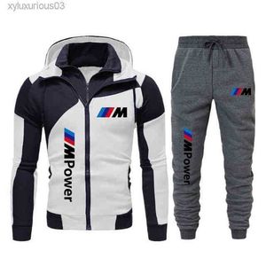 Men's Sets Two Piece Hoodies Tracksuit Zipper Jacket Pants Men Sports Suits Bmw Power Print Sportswear