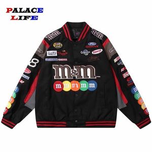 Men's Jackets Men Harajuku Racing Jacket Embroidery M Letter Varsity Women Hip Hop Vintage Patch College Coat Oversized Chaquetas 221116