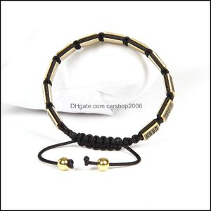 Braccialetti con ciondoli Ailatu Gioielli da uomo all'ingrosso 10 Pz / lotto Oro antico e Sier Micro Pave Black Cz Flatbead Rame Sqaure Bracciale Drop Dh5Pm