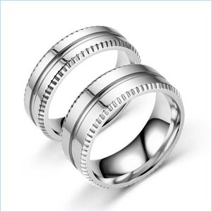 Bandringar rostfritt stål kreativt par ringband enkla glansiga ringar för kvinnor män bröllop band fina mode smycken droppe daliv dhut0