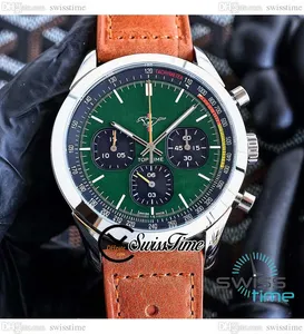 Top Time Ford Mustang Quartz Chronograph Mens Watch A253101A1L1X1 Steel Case Green Dial Stick Markers Black Leather Strap Stopwatch Swisstime C141E5