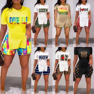 2022 Women Designer Clothing Tracksuits Sexy Printed Two Pieces Set Outfits Casual Short Sleeve Leggings Fashion Ladies Loose T Shirt Yoga Suit