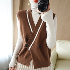 Women's Vests women's cashmere vest sweater V-neck sleeveless buckle Pullover Vest 221117