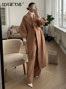 Women's Wool Blends Women Woolen Coat Elegant Winter Heavy Lapel Double-Breasted Office Lady Long Jackets Buttons Streetwear Female Midi Overcoats 221117