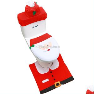 Christmas Decorations 3Pcs/Set Toilet Lid Tissue Box Er Cartoon Bathroom Christmas Decorations Snowman Santa Claus Seat Ers Home Dec Dhlms