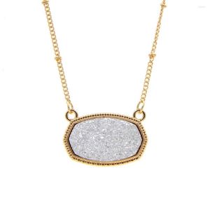 Pendant Necklaces Resin Oval Druzy Necklace Gold Color Chain Drusy Hexagon Style Luxury Designer Brand Fashion Jewelry for Women JQ0Q