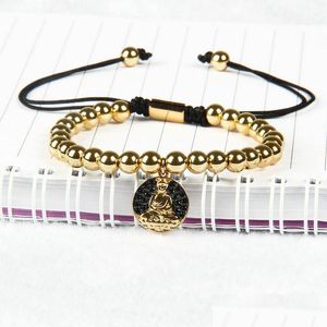 Braccialetti con ciondoli Colori misti all'ingrosso Migliore qualità 6 mm Perline in ottone Micro intarsio Nero Cz Buddha Pendenti con ciondoli Bracciale Rame Goccia Del Dhi5U