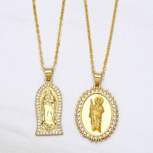 Pendant Necklaces Blessed Mother Of God Maria Necklace Copper CZ San Judas Tadeo Religion Saints Protection Jewelry Gifts Nkea052