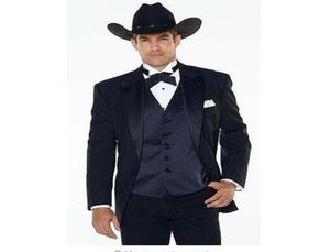 Jakcetpantsvest Notch Lapel Western Cowboy Style Mens Suit Black Groom Wear Tuxedos Man Wedding Suits For Men YM8681531