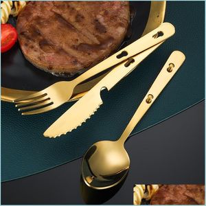 Spoons 3Pcs/Set Spoon Fork Knife Cutlery Set Stainless Steel Mtifunction Lock Catch Outdoor Sport Cam Flatware Tableware Hands Tool Dhjmz