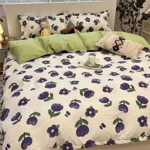 Sängkläder set duvet omslag uppsättning blommor tryckta barn platta lakan kuddar en enda dubbel drottning storlek säng linne pojkar flickor hem textil 221116