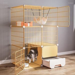 Porteurs de chats cages ￠ la maison ￠ liti￨re ferm￩e int￩rieure une maison avec une villa de toilette surdimensionn￩e