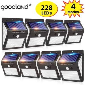 Decorações de jardim Goodland 228 144 LED LUZ SOLAR LUBRILHO AO ANTERIOR COM SENSOR DE MOVIMENTO PODERADO DE SOL SPOTLES PARA DECORAÇÃO 221116