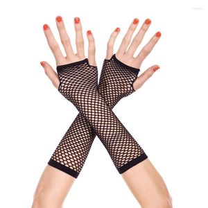 Knäskydd kvinnor handskar 2022 punk ihåliga ut hål sexiga goth damer disco dans kostym fingerlöst nät fisknät motorcykel droppe