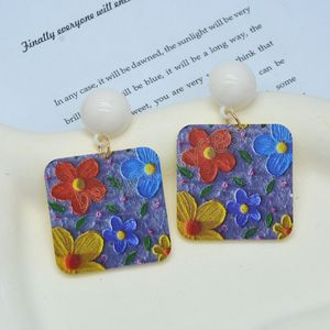 Creative Oil Painting Flower Dangle Earrings For Women Resin Geometric Pendant Drop Earrings Tulip Jewelry