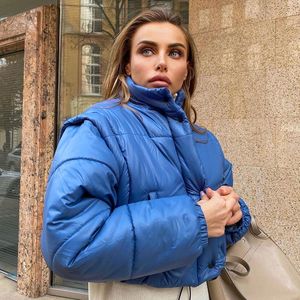 Kadın Trençkotları 2022 Avrupa ve Amerikan Sonbahar Kış İki Giyim Uzun kollu düz renkli stand-up yaka çizme bel pamuklu