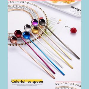 Spoons Long Handle Ice Tea Coffee Mixing Spoons Mticolor Stainless Steel 24Cm Integrated Production Dessert Spoon Drop Delivery Home Dhua4