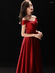 Ethnic Clothing Long Evening Dress Female Shoulder Noble Temperament Large Size Wine Red Toast Bride Annual Meeting Host
