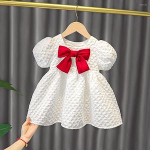 Mädchenkleider 2022 Mädchen-Sommerkleid für Babys, 3–4 Jahre alt, schicke Schleife, Dekoration, reiner Baumwoll-Prinzessin-Stil, bequem