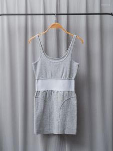 Casual Dresses Women's Letter Sleeveless Sling Dress Gray Or Black Elastic Waist Stretch Slim Tank Mini Robe For Ladies Summer 2022