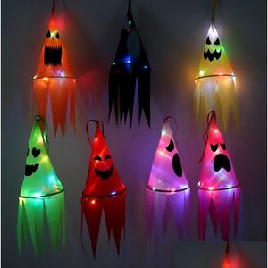 Party Decoration Halloween Light Up Hanging Ghosts Party Decoration Witch Hat Mticolored LED Flashing Glowing Windsock för Yard Tree Dhzfw