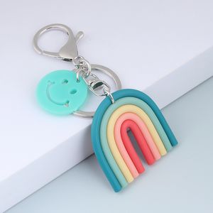 Keychains Lanyards Lovely Handmade Rainbow Keychain Smile Face Key Ring For Women Handbag Accessorie Car Hanging Summer Jewelry Gifts 221114