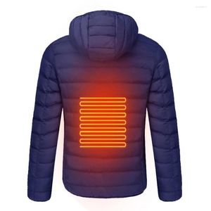 メンズダウンメン冬の温かいUSB加熱ジャケットスタンドカラーポケット2エリア3レベル調整可能なフード付きコート