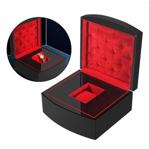 Watch Boxes Single Slot Black Piano Wood Box Clamshell Paint Solid Storage Case Jewelry Gift Packaging With Pillow