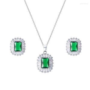 Necklace Earrings Set WEIMANJINGDIAN Brand Arrival Dainty Green Cushion Cut Cubic Zirconia Pendant And Jewelry