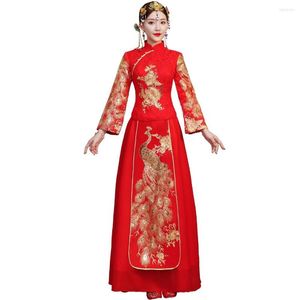 Ethnic Clothing Shanghai Story Long Sleeve Qipao Chinese Wedding Phoenix Embroidery Cheongsam Traditional Dress For Women