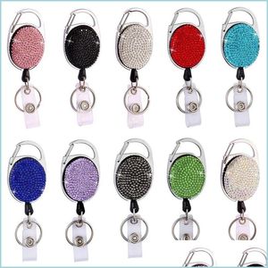 Autres fournitures de fête d'événement Diamond Badge Reel Longe Id Card Holder Mtipurpose Bling Keychain Metal Antilost Clip Party Favor Key Dh1Ae