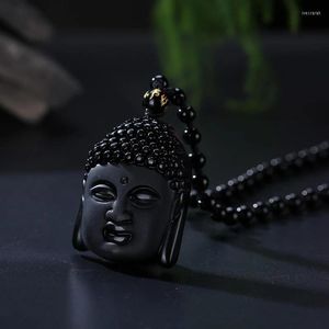 Anhänger Halsketten Natürliche Obsidian Gautama Buddha Halskette für Damen Herren Schmuck