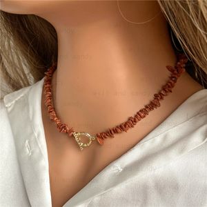 Kies-Naturstein-Halsband für Frauen, OT-Knopf, heilender Kies, Kristall-Edelstein-Halsketten, Modeschmuck