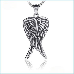 Pendant Necklaces Retro Angel Necklace Stainless Steel Wing Pendant Necklaces Chain For Women Men Street Hip Hop Fashion Jewelry Dro Dh4Op