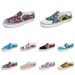 Homens Mulheres Mulheres Custom Slip On Canvas Shoes Anime Cartoon Animal Design Diy Palavra preta branca azul vermelho ao ar livre Mens treinador 082