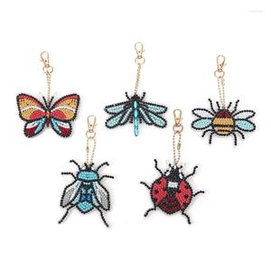 Keychains 5 PCS Diamond Målning Keychain Kits Butterfly Insect Art Keyrings Mosaic Making Crafts For Bag Handbag Pendant