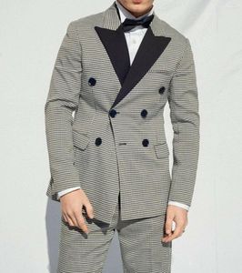 Men's Suits Mens Checkered Suit Houndstooth Custom Made Groom Men Dress Tailored Casual Slim Fit 2 Pieces For Business