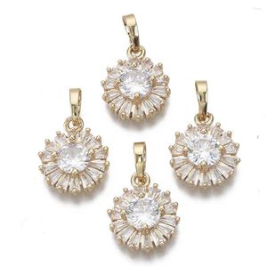 Pendant Necklaces Pandahall 20Pcs Mixed Color Flat Round Brass Micro CZ Cubic Zirconia Charms Pendants With Snap On Bails For Jewelry Making