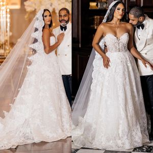 Artı Boyut Yumuşak Dantel Gelinlik İllüzyon Aplikler Straplez Gelin Gowns Özel Yapımı Vestidos de Novias