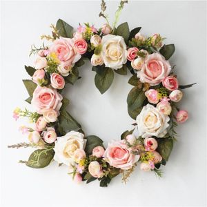 Flores decorativas de 35 cm de grinaldas da porta da frente grande guirlanda artificial Rose Flower Wall Solfing Simulation Wreaths Decoração de festa de casamento em casa