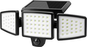 LED Solar Lighting Motion Activated Security Lights Sensor Hög ljusstyrka 3 Justerbara huvuden 270 ° bred belysning Vinkel IP65 Vattentät trådlös vägglampa